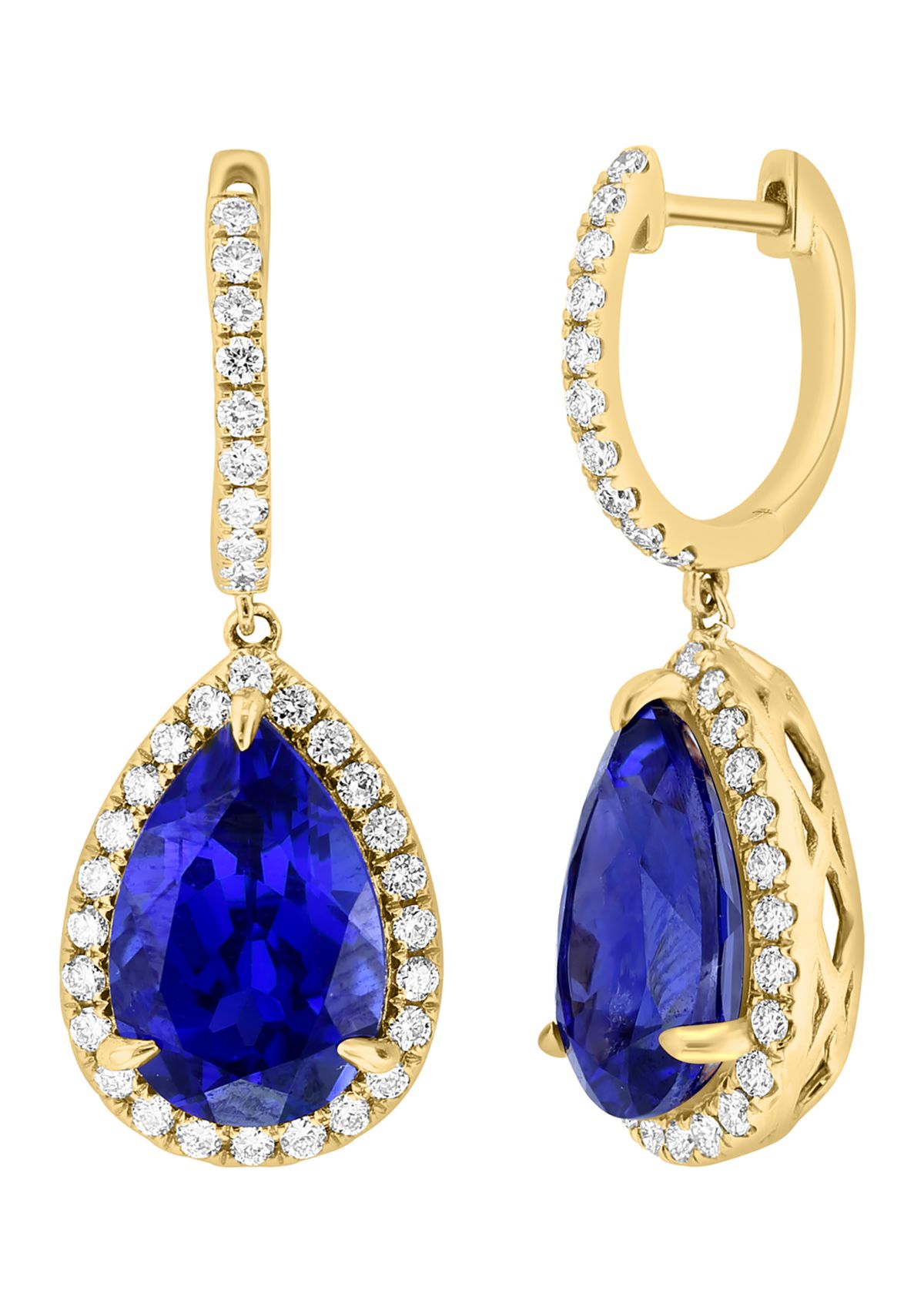 Lab Created Diamond and Sapphire Drop Earrings in 14K Yellow Gold