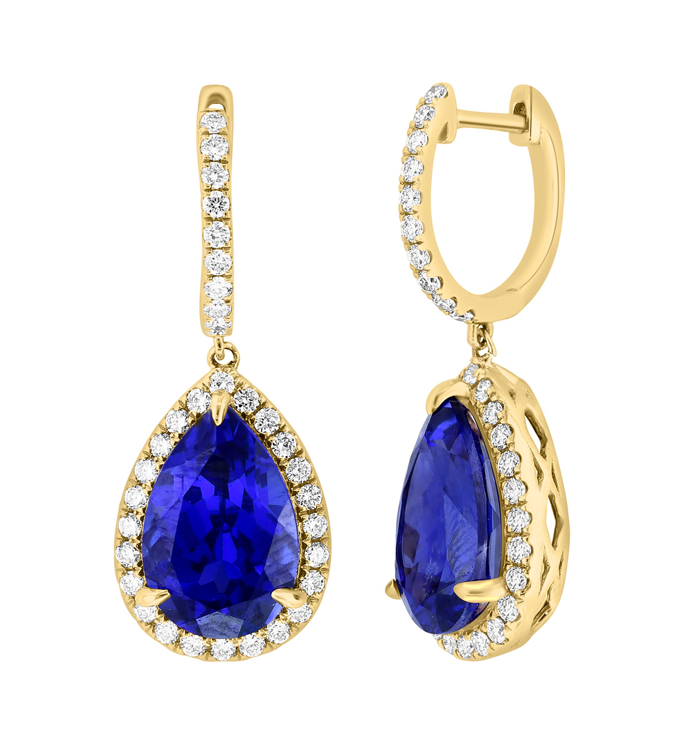 Lab Created Diamond and Sapphire Drop Earrings in 14K Yellow Gold