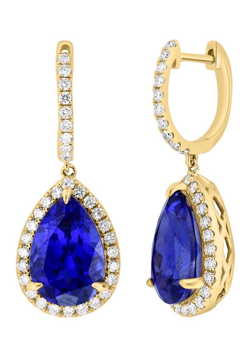 Lab Created Diamond and Sapphire Drop Earrings in 14K Yellow Gold