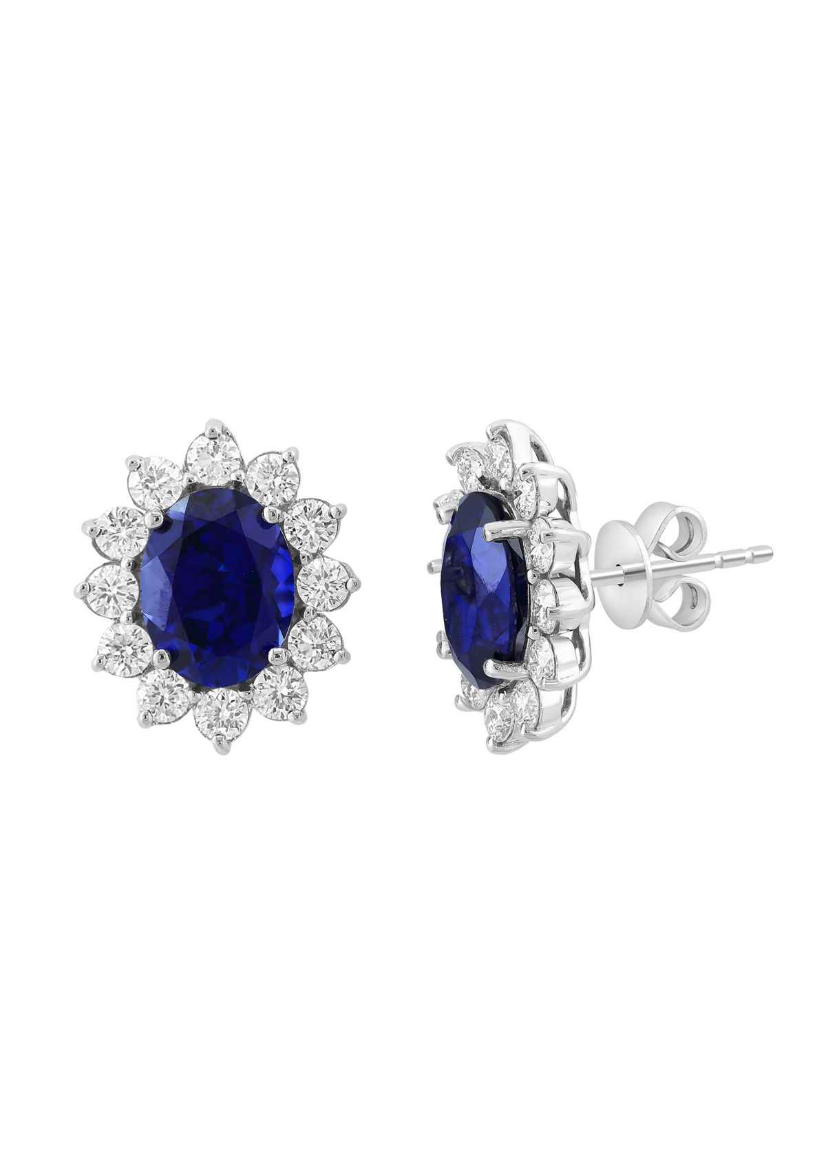  14K White Gold Lab Grown 1.53 ct. t.w. Diamond, Lab Grown Sapphire Earrings