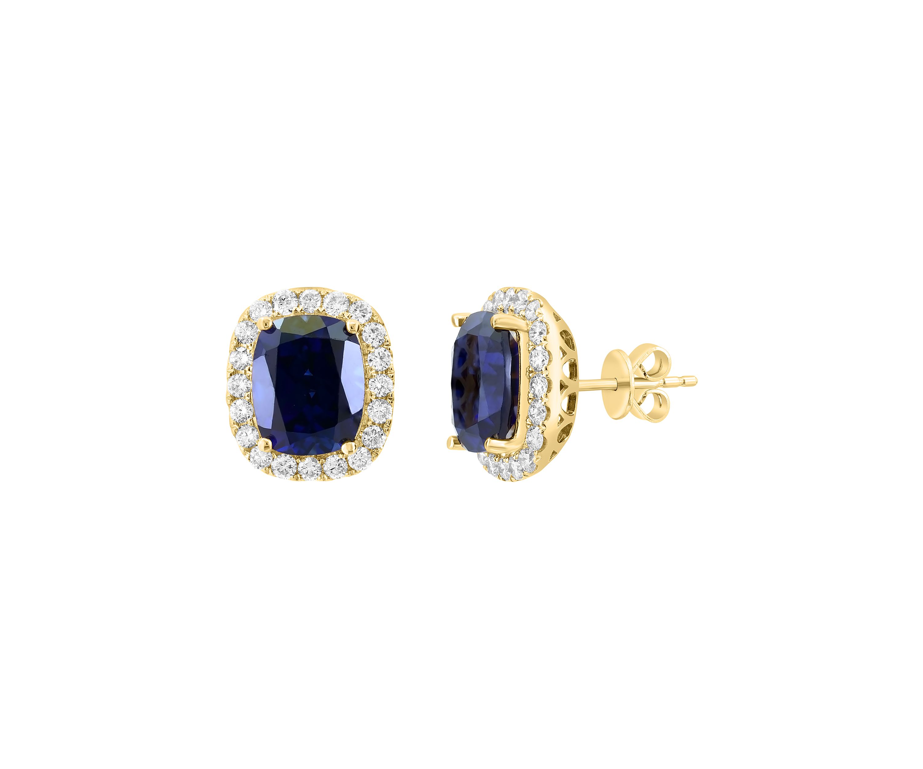 Lab Grown Diamond and Sapphire Earrings in 14K Yellow Gold