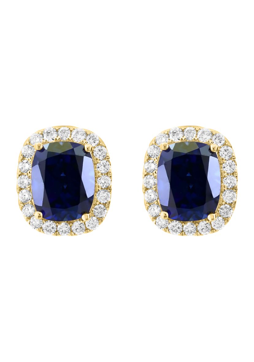 Lab Grown Diamond and Sapphire Earrings in 14K Yellow Gold