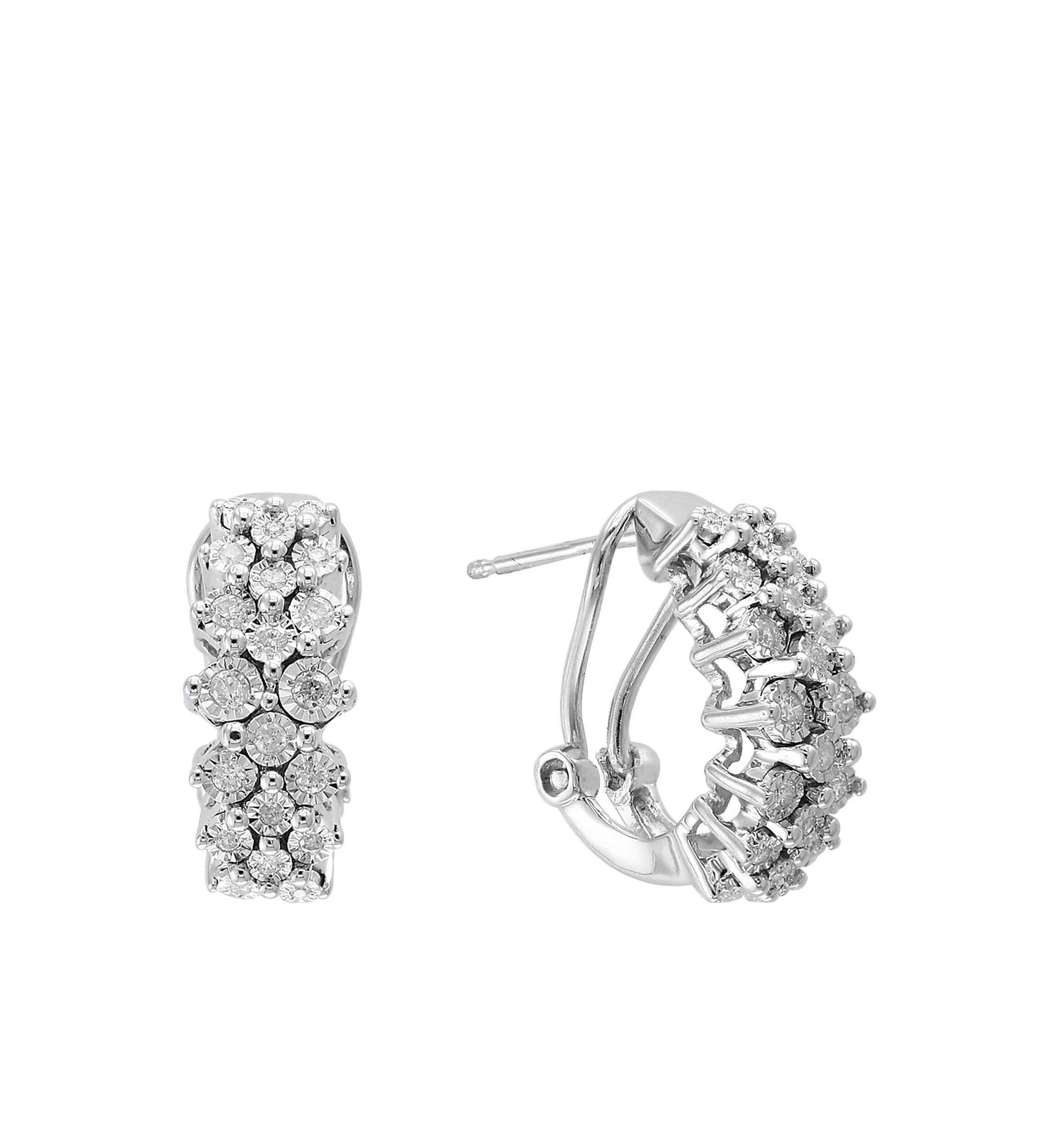 Sterling Silver Illusion Diamond Hoop Earrings