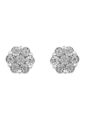 Effy 1/6 Ct. T.w. Diamond Cluster Earrings In Gold Over Silver