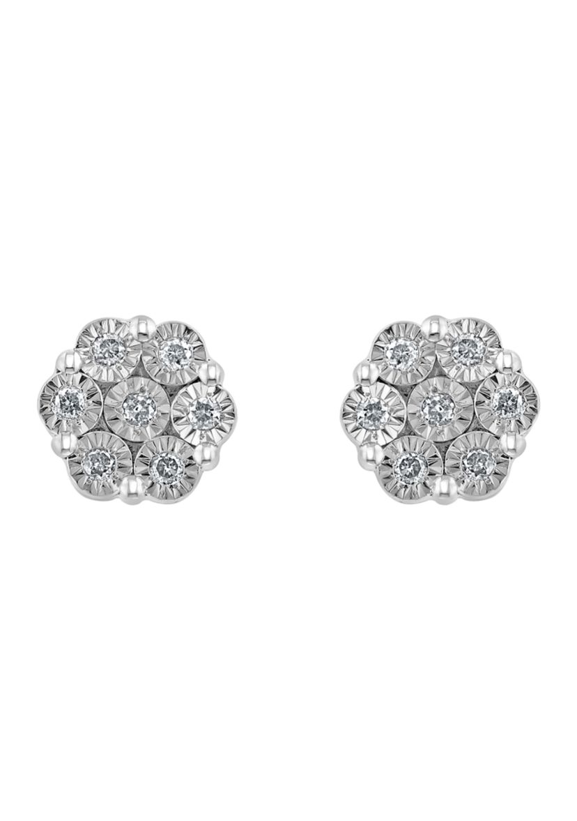 1/6 ct. t.w. Diamond Cluster Earrings in Gold Over Silver 
