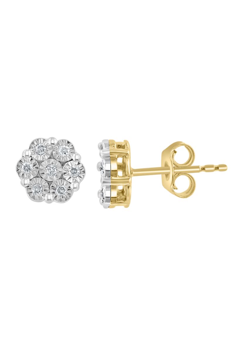1/6 ct. t.w. Diamond Cluster Earrings in Gold Over Silver 