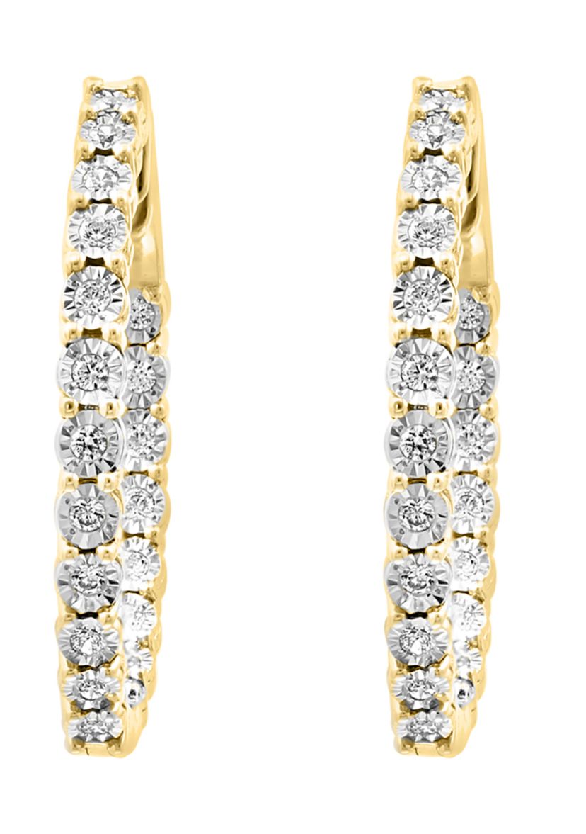Diamond Hoop Earrings in Gold Over Silver