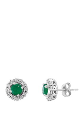 Effy 1/10 ct. t.w. Diamond, 0.95 ct. t.w. Natural Emerald Earrings in 14K White Gold -  0191120291956