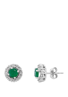 Effy 1/10 Ct. T.w. Diamond, 0.95 Ct. T.w. Natural Emerald Earrings In 14K White Gold -  0191120291956
