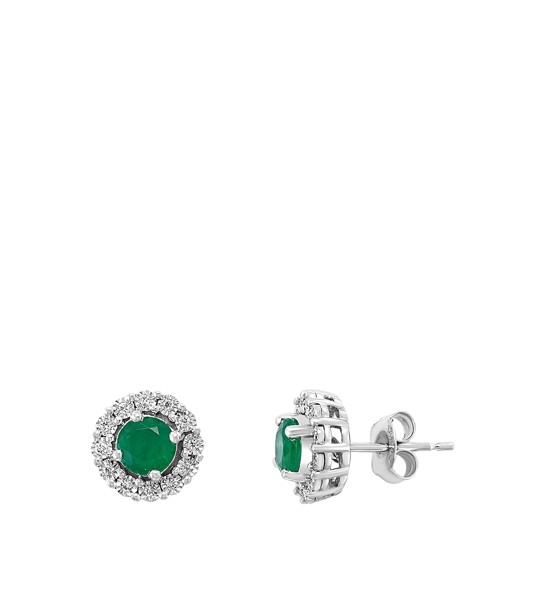  1/10 ct. t.w. Diamond, 0.95 ct. t.w. Natural Emerald Earrings in 14K White Gold