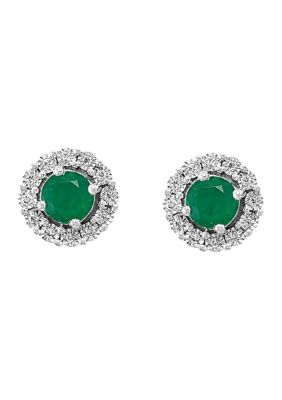 Effy 1 Ct. T.w. Emerald And 1/10 Ct. T.w. Diamond Earrings In Sterling Silver