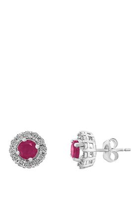 Effy 1/10 Ct. T.w. Diamond 1.14 Ct. T.w. Natural Ruby Earrings In 14K White Gold