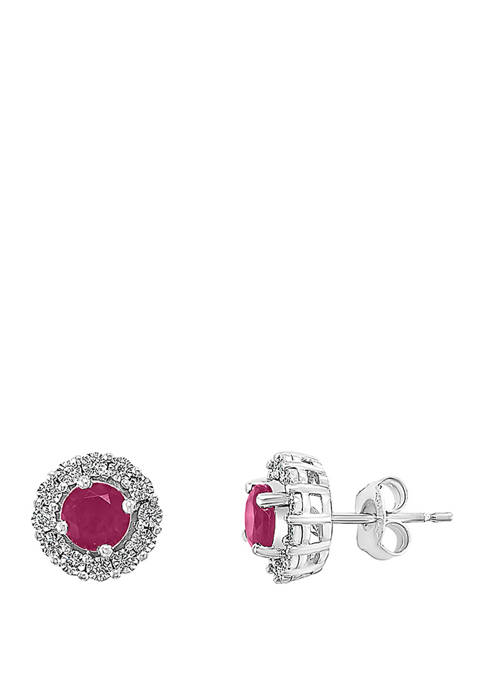 1/10 ct. t.w. Diamond 1.14 ct. t.w. Natural Ruby Earrings in 14K White Gold