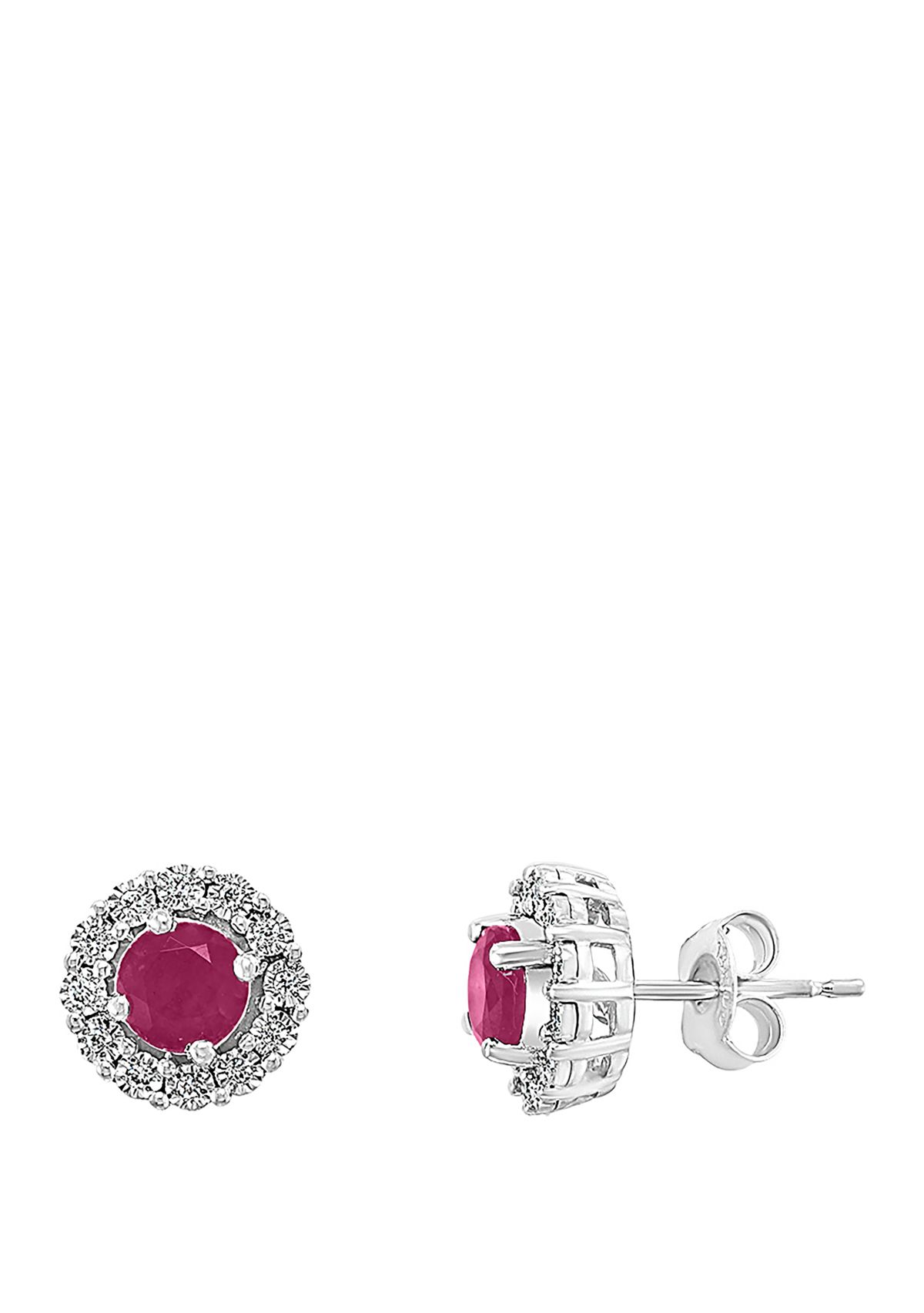 1/10 ct. t.w. Diamond 1.14 ct. t.w. Natural Ruby Earrings in 14K White Gold
