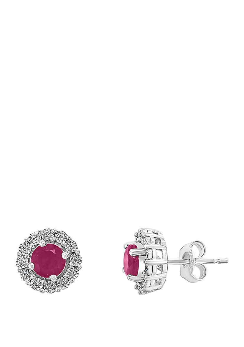 1/10 ct. t.w. Diamond 1.14 ct. t.w. Natural Ruby Earrings in 14K White Gold