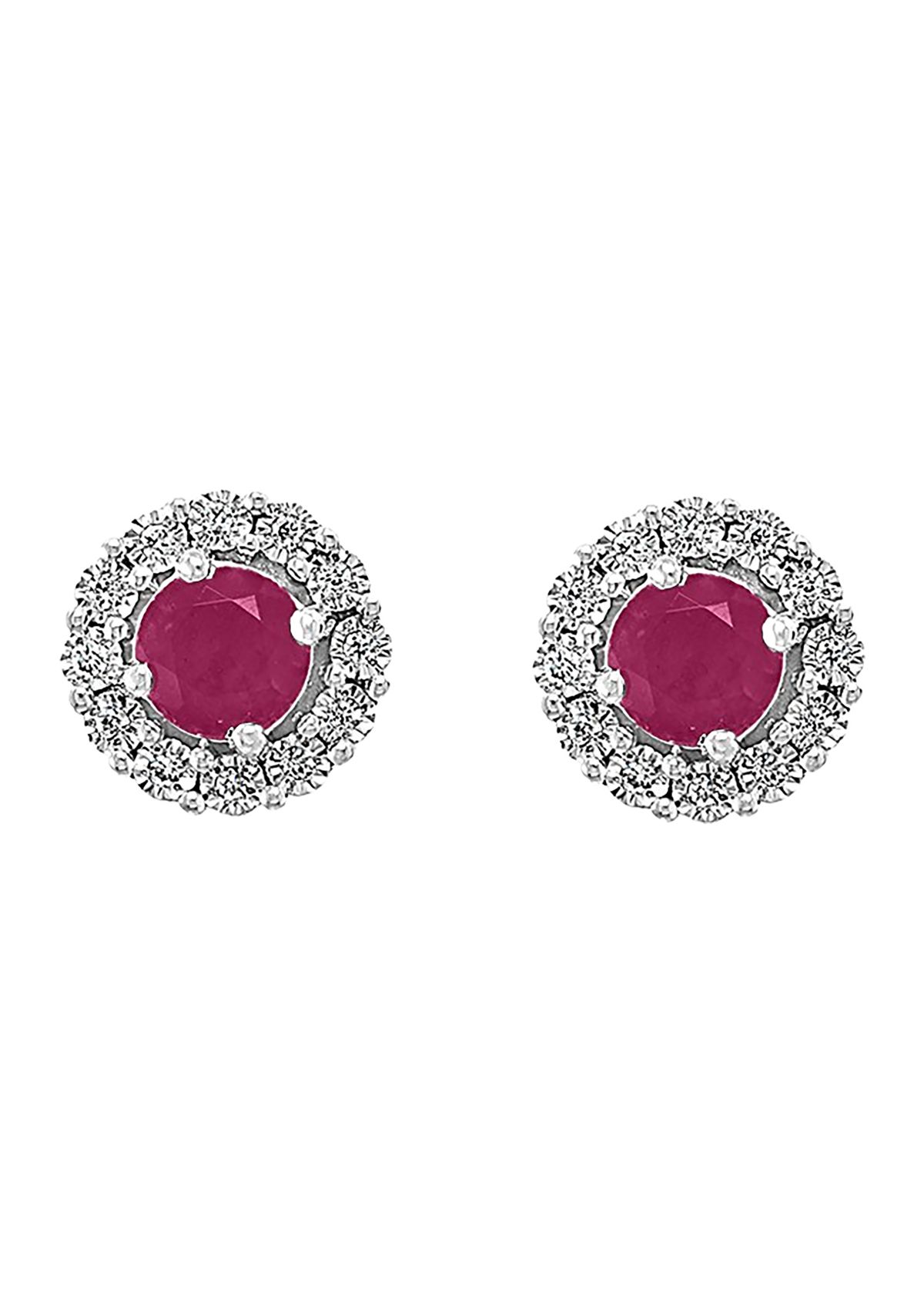  1.14 ct. t.w. Ruby and 1/10 ct. t.w. Diamond Earrings in Sterling Silver