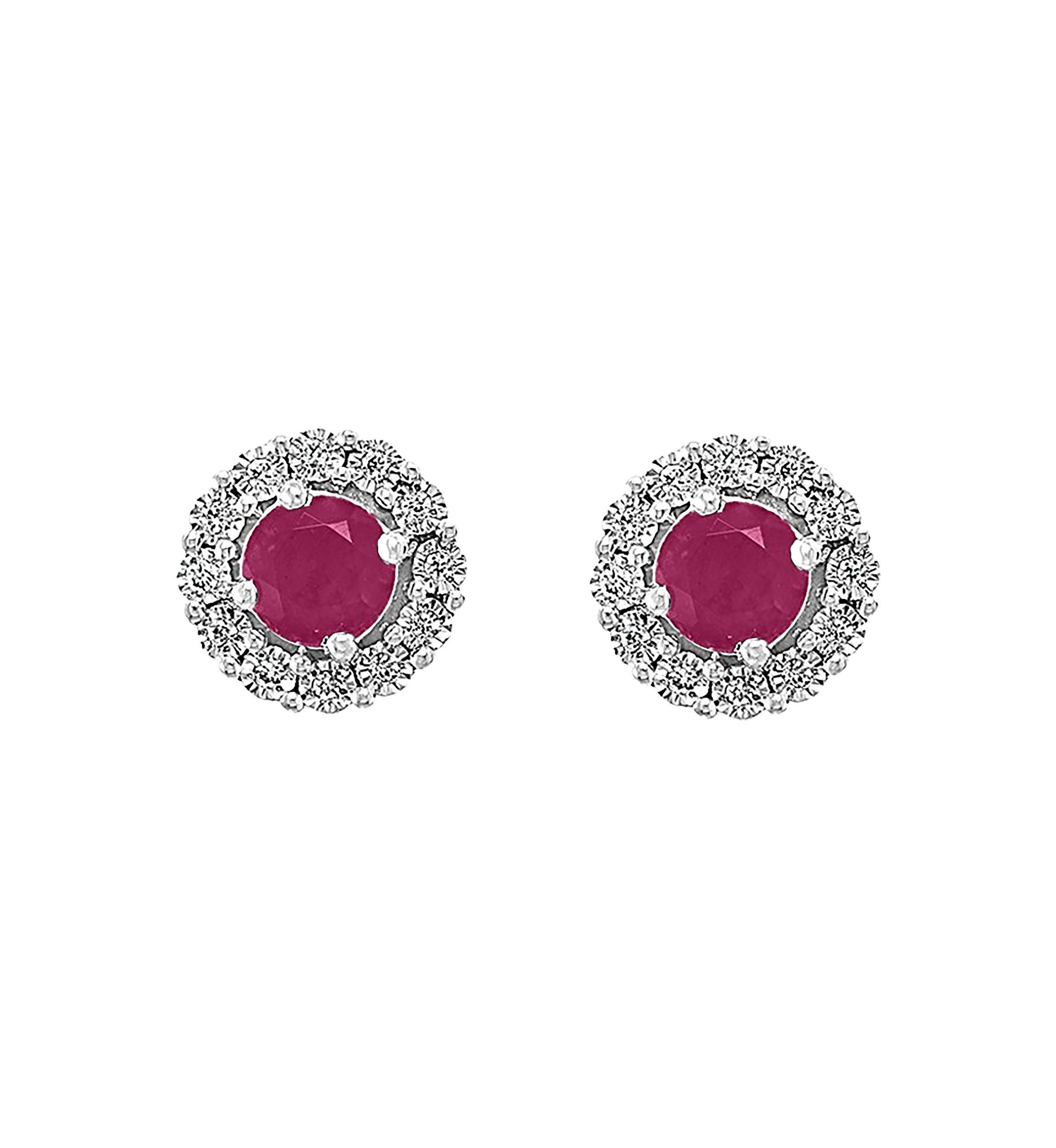  1.14 ct. t.w. Ruby and 1/10 ct. t.w. Diamond Earrings in Sterling Silver