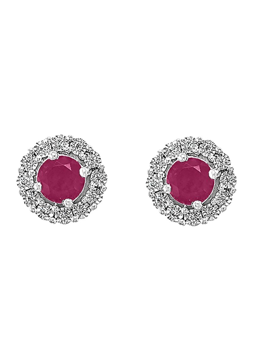  1.14 ct. t.w. Ruby and 1/10 ct. t.w. Diamond Earrings in Sterling Silver