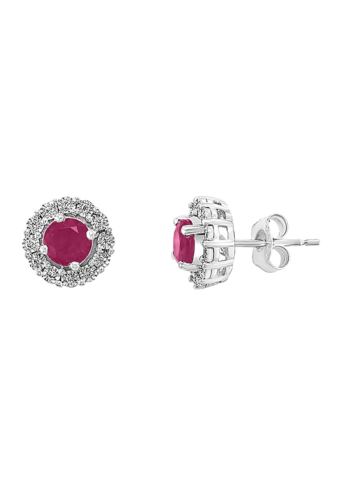  1.14 ct. t.w. Ruby and 1/10 ct. t.w. Diamond Earrings in Sterling Silver