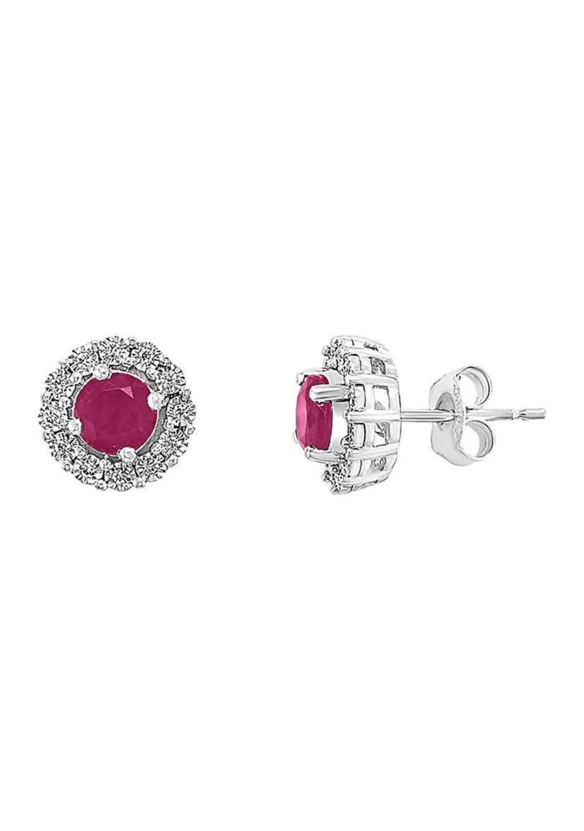  1.14 ct. t.w. Ruby and 1/10 ct. t.w. Diamond Earrings in Sterling Silver