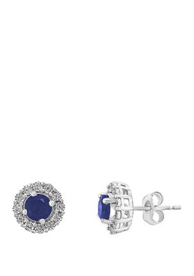 Effy 1/10 Ct. T.w. Diamond, 1.14 Ct. T.w. Natural Sapphire Earrings In 14K White Gold