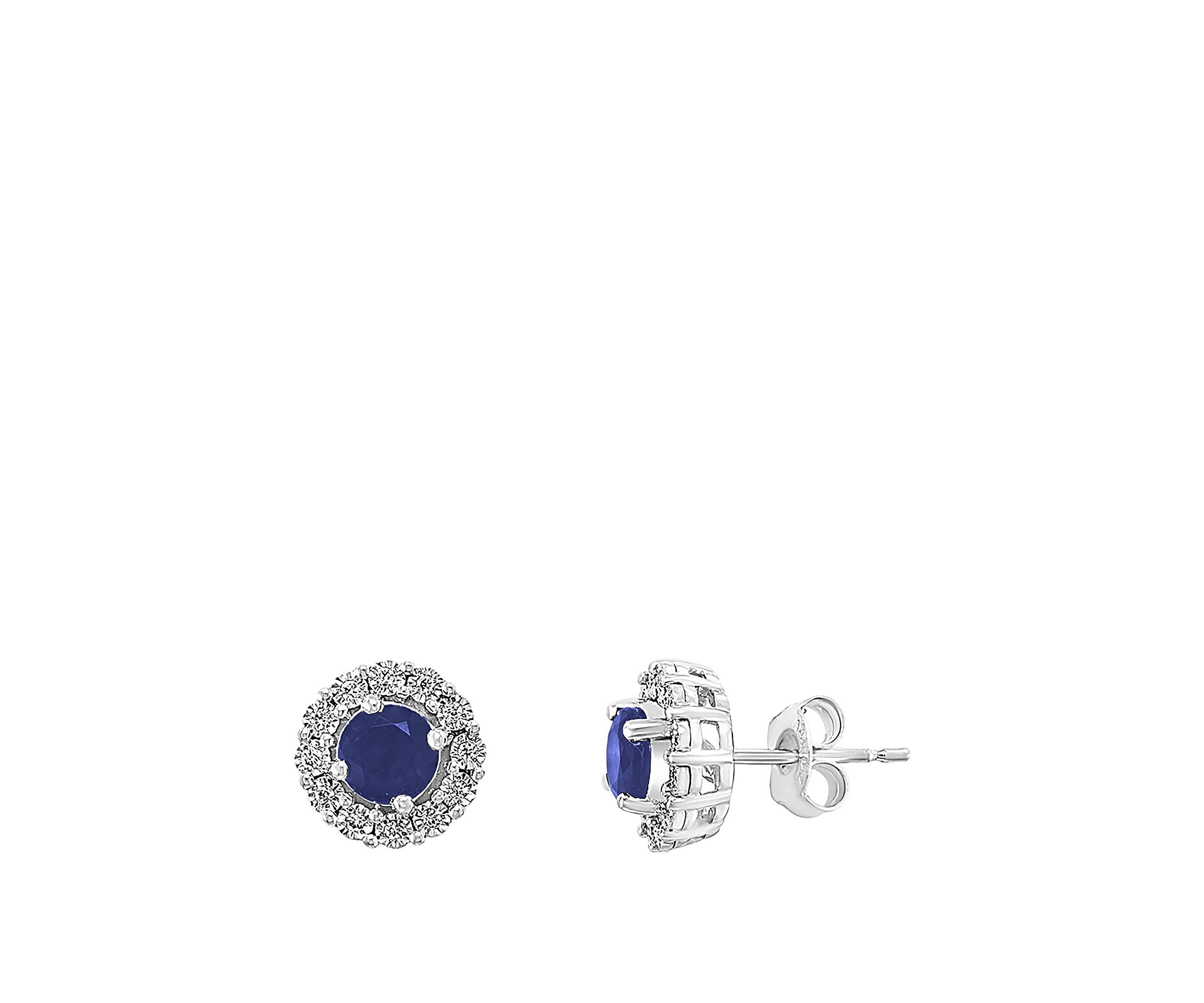 1/10 ct. t.w. Diamond, 1.14 ct. t.w. Natural Sapphire Earrings in 14k White Gold