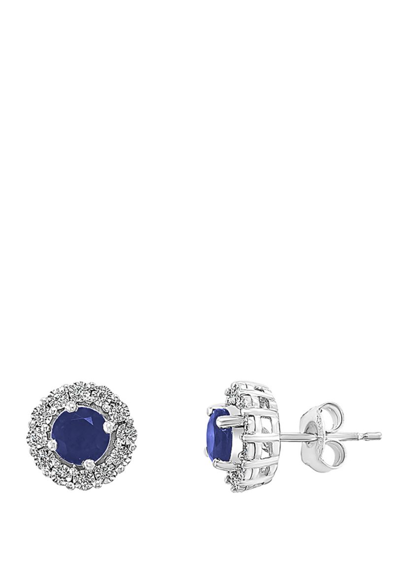 1/10 ct. t.w. Diamond, 1.14 ct. t.w. Natural Sapphire Earrings in 14k White Gold