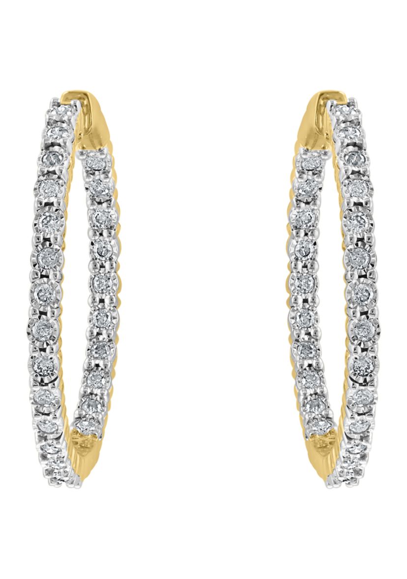 1 ct. t.w. Diamond Hoop Earrings in Gold Over Silver 