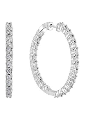 Effy 1.08 Ct. T.w. Diamond Hoop Earrings In Sterling Silver