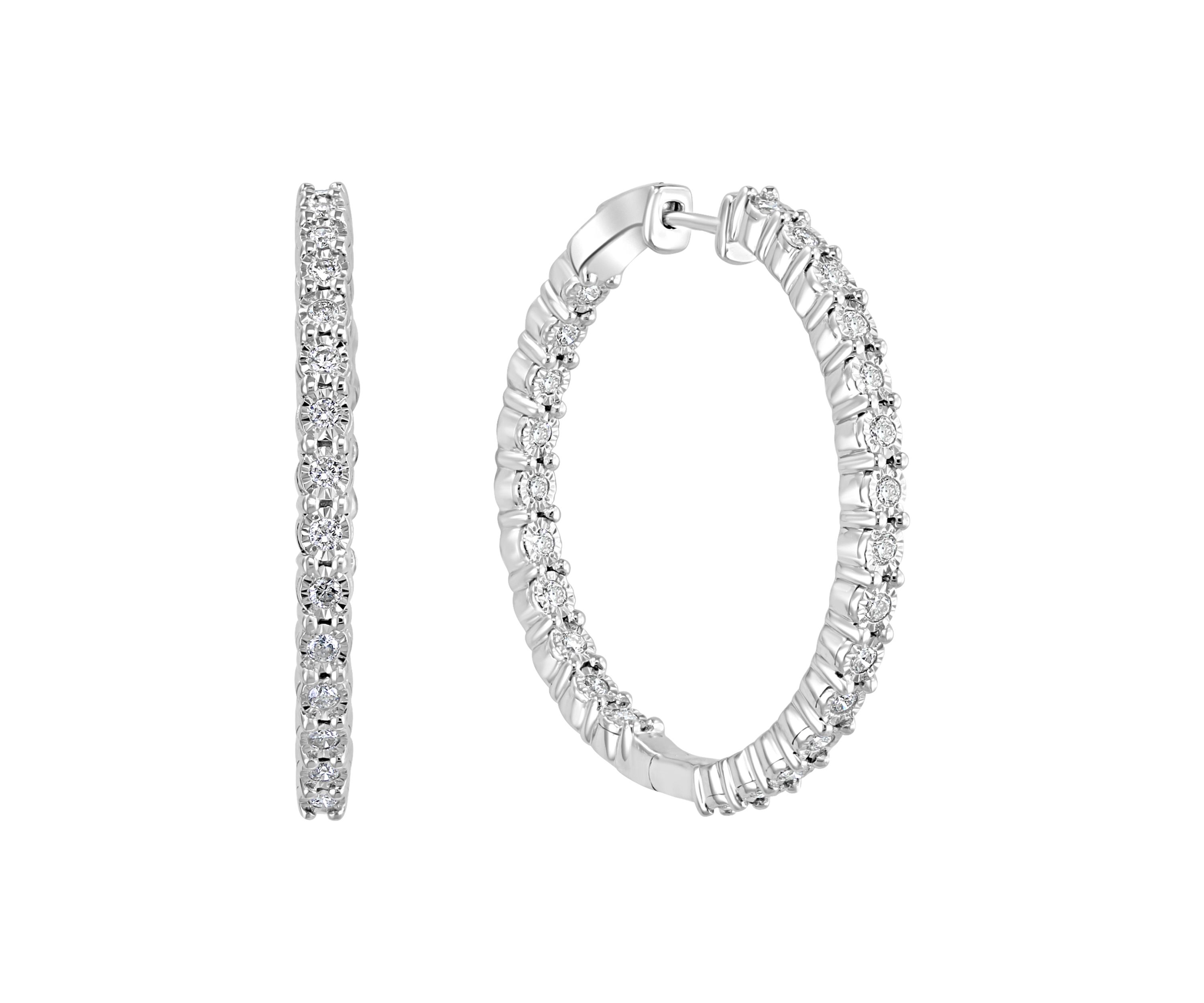  1.08 ct. t.w. Diamond Hoop Earrings in Sterling Silver