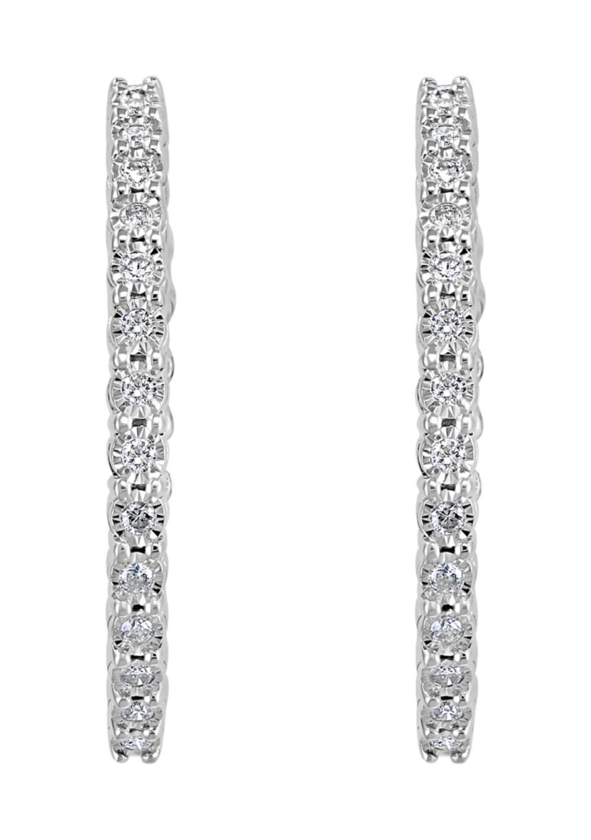  1.08 ct. t.w. Diamond Hoop Earrings in Sterling Silver