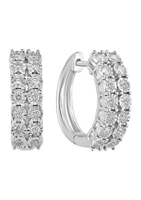 Effy 3/8 ct. t.w. Diamond Hoop Earrings in Sterling Silver