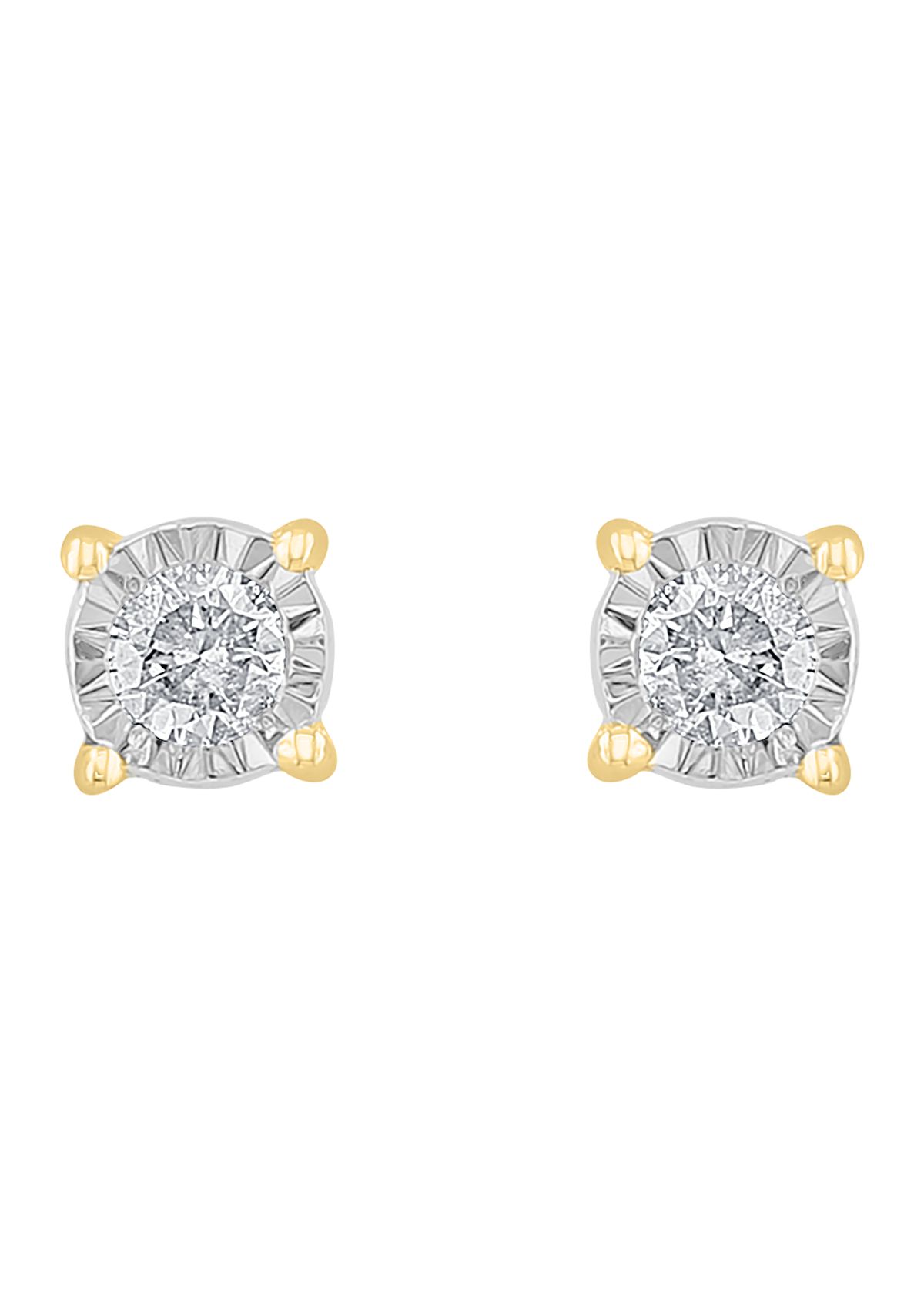 Diamond Stud Earrings in 14K White and Yellow Gold