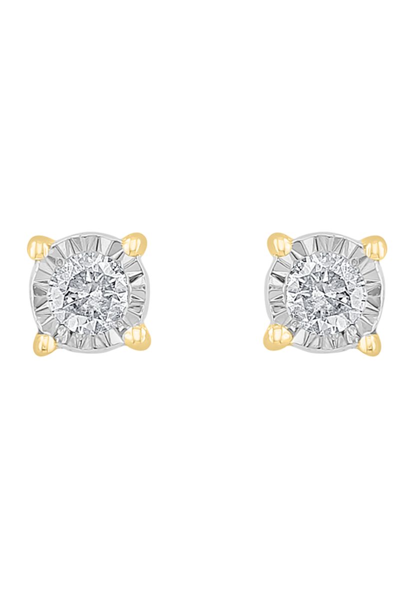 Diamond Stud Earrings in 14K White and Yellow Gold