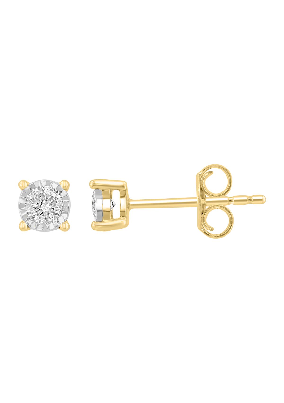 Diamond Stud Earrings in 14K White and Yellow Gold