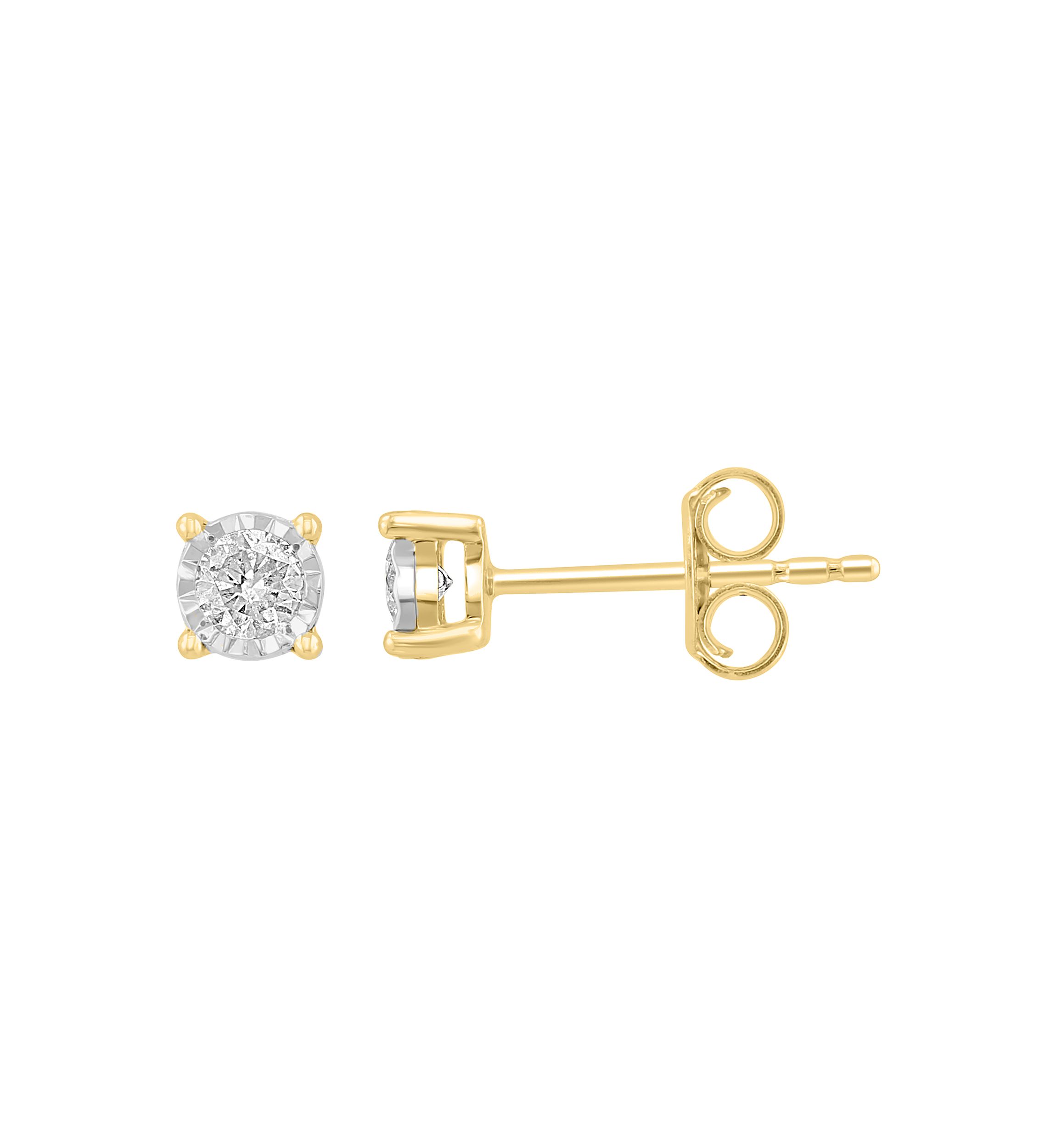 Diamond Stud Earrings in 14K White and Yellow Gold
