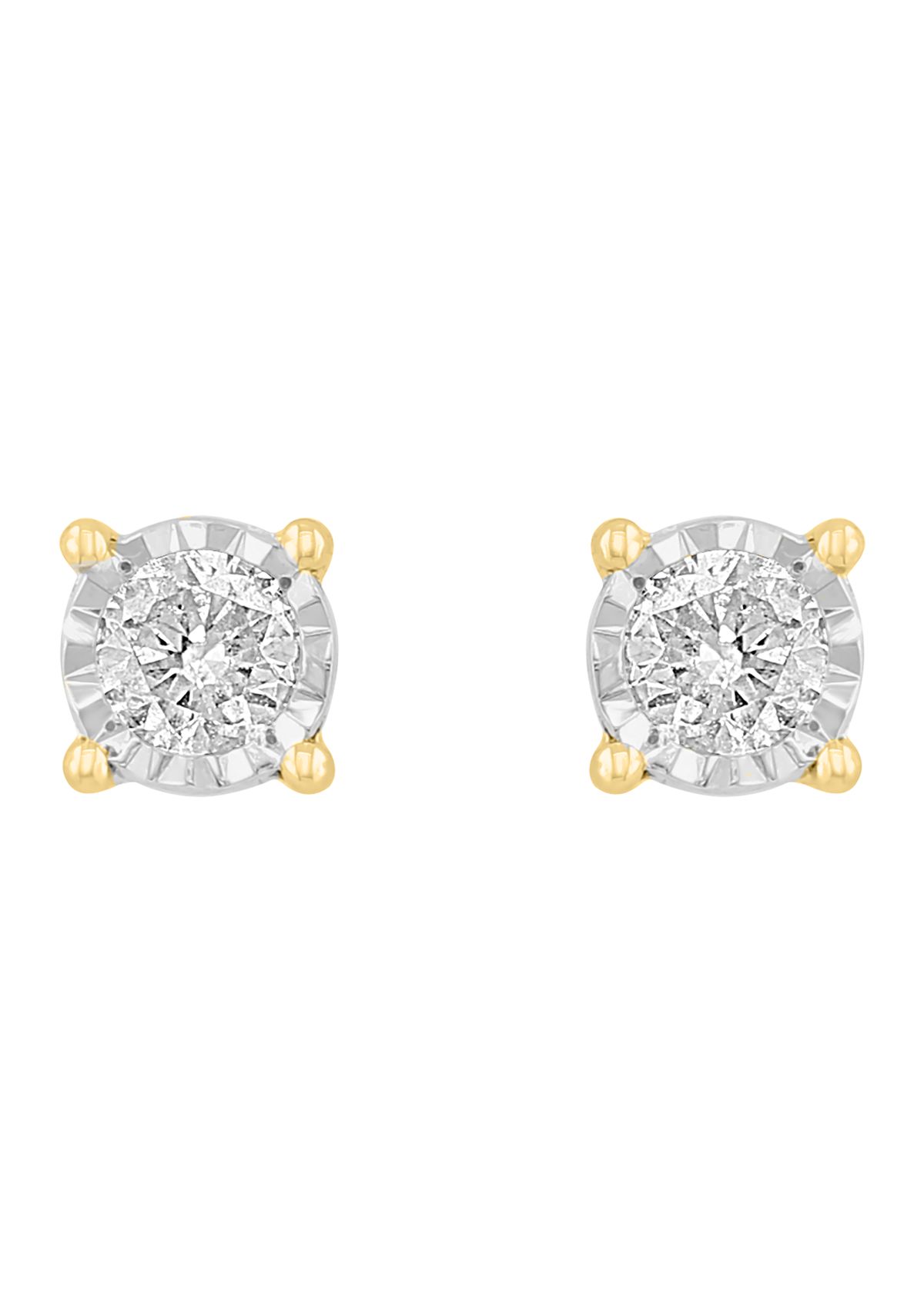 Diamond Stud Earrings in 14K White and Yellow Gold