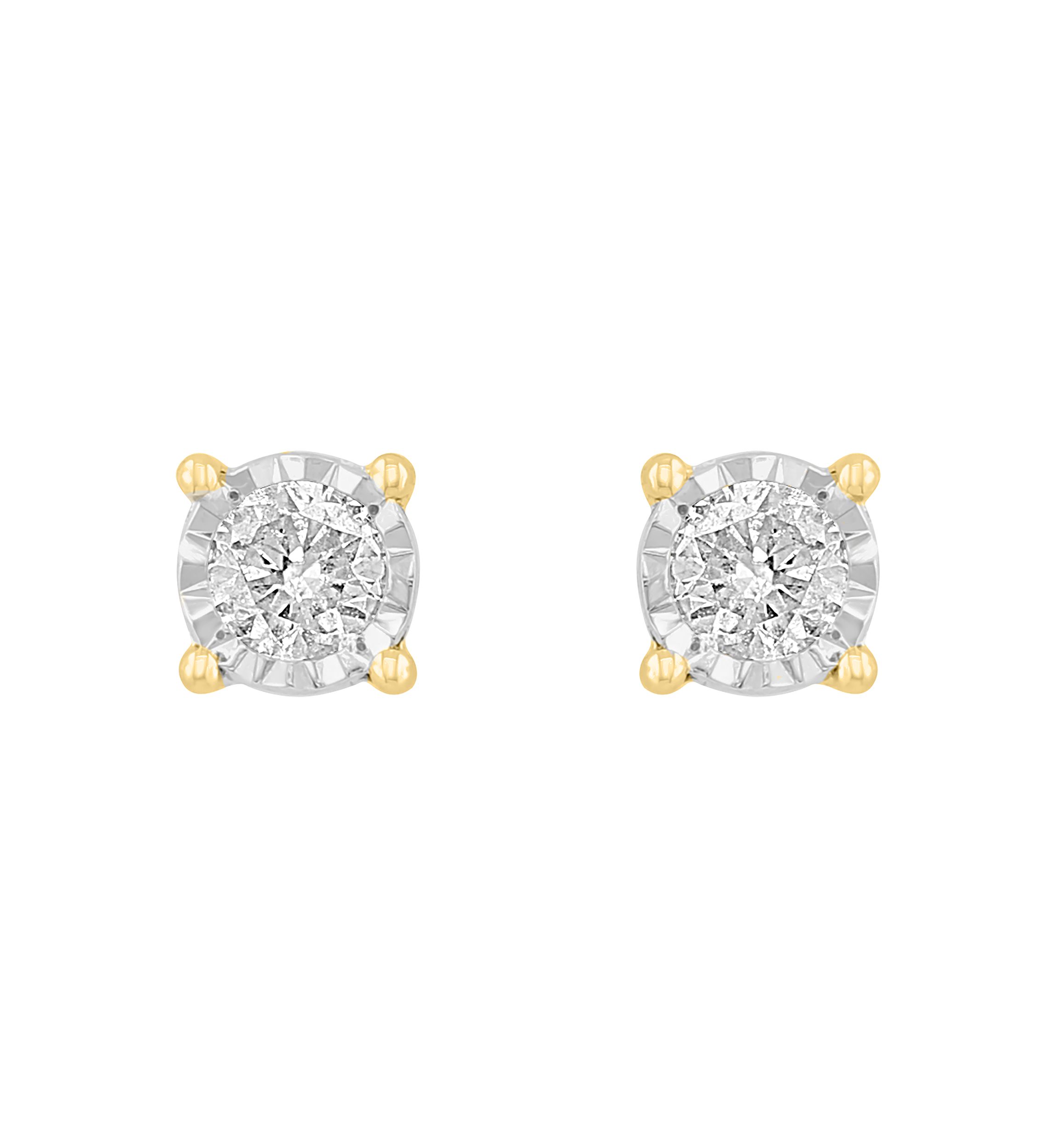 Diamond Stud Earrings in 14K White and Yellow Gold