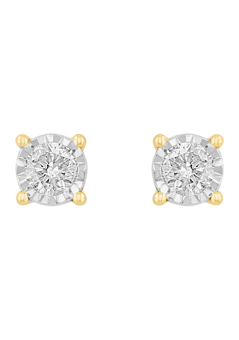 Diamond Stud Earrings in 14K White and Yellow Gold