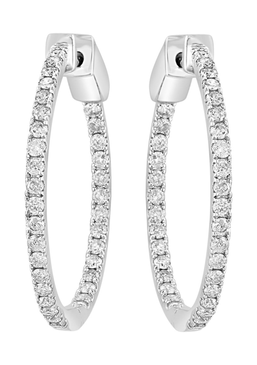Diamond Hoop Earrings in 14K White Gold
