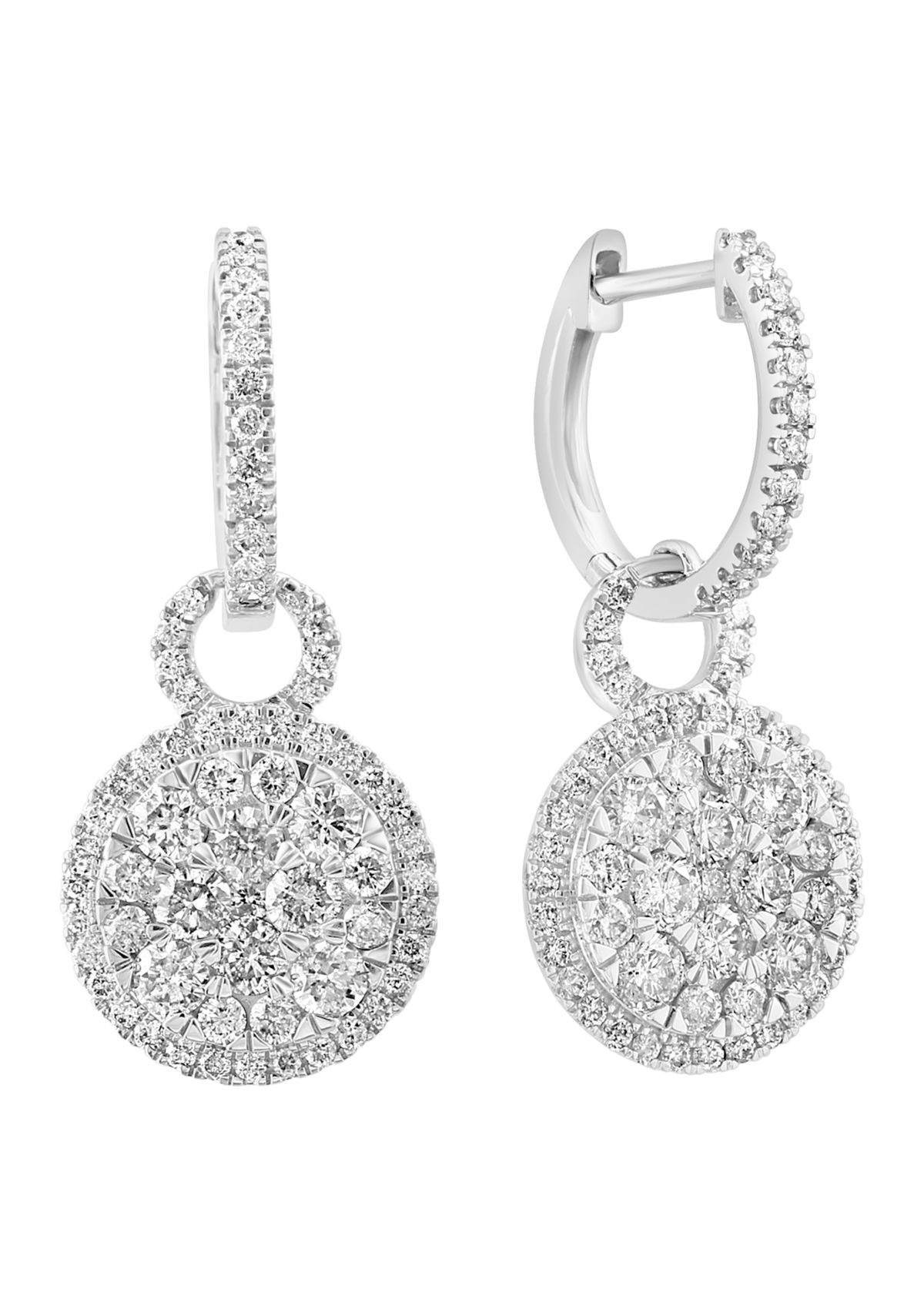1.90 ct. t.w. Diamond Drop Hoop Earrings in 14K White Gold