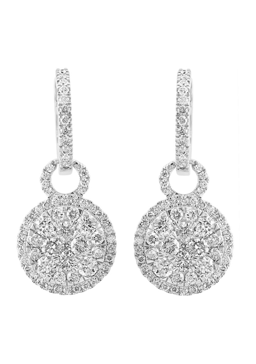 1.90 ct. t.w. Diamond Drop Hoop Earrings in 14K White Gold
