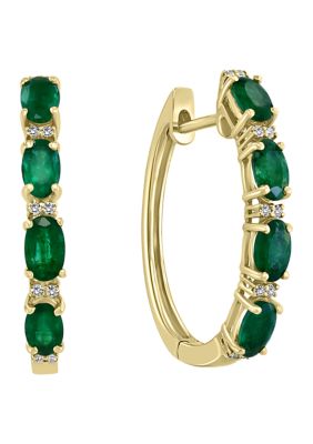 Effy 1.9 Ct. T.w. Emerald And 1/10 Ct. T.w. Diamond Earrings In 14K Yellow Gold