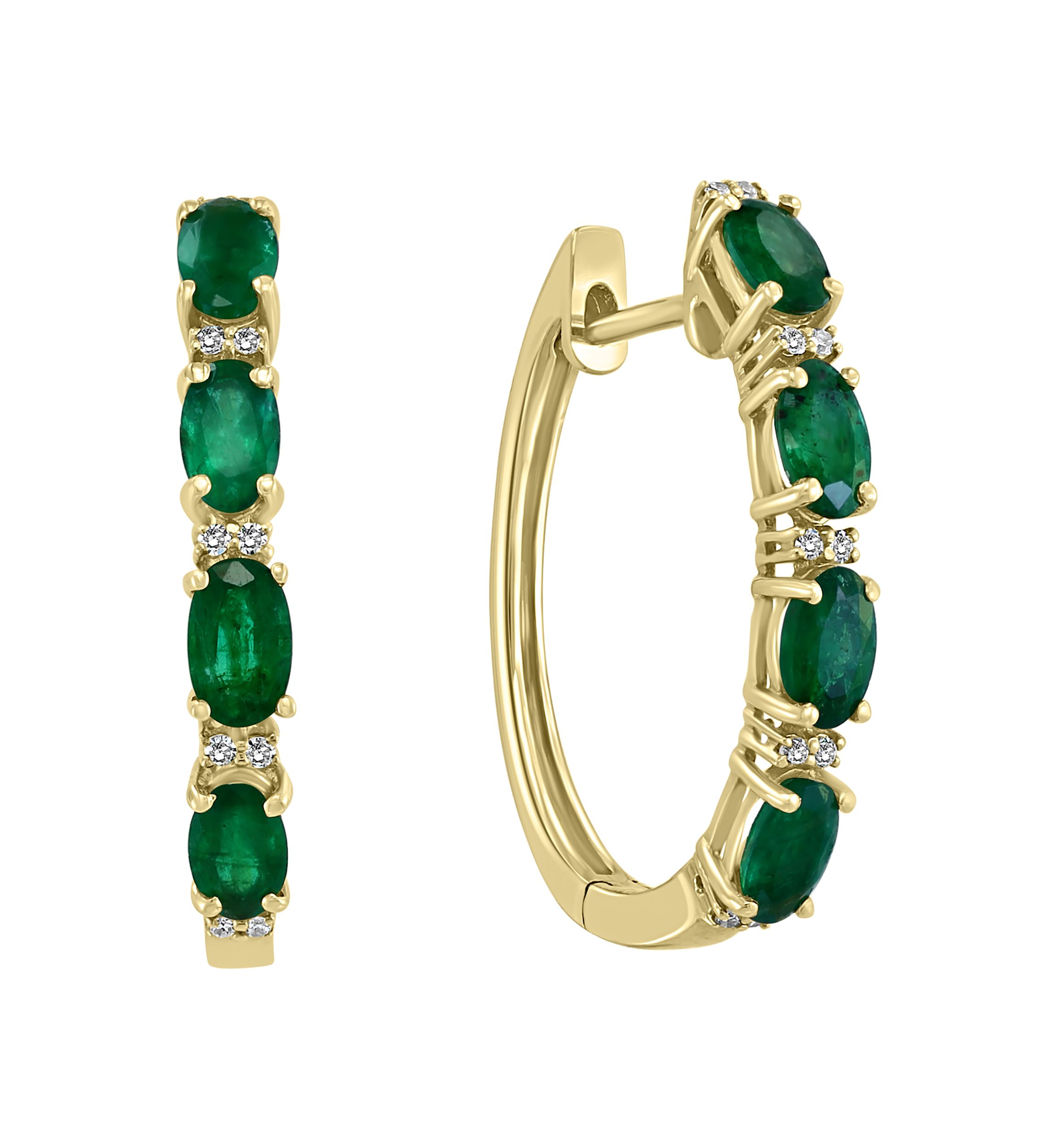 1.9 ct. t.w. Emerald and 1/10 ct. t.w. Diamond Earrings in 14K Yellow Gold