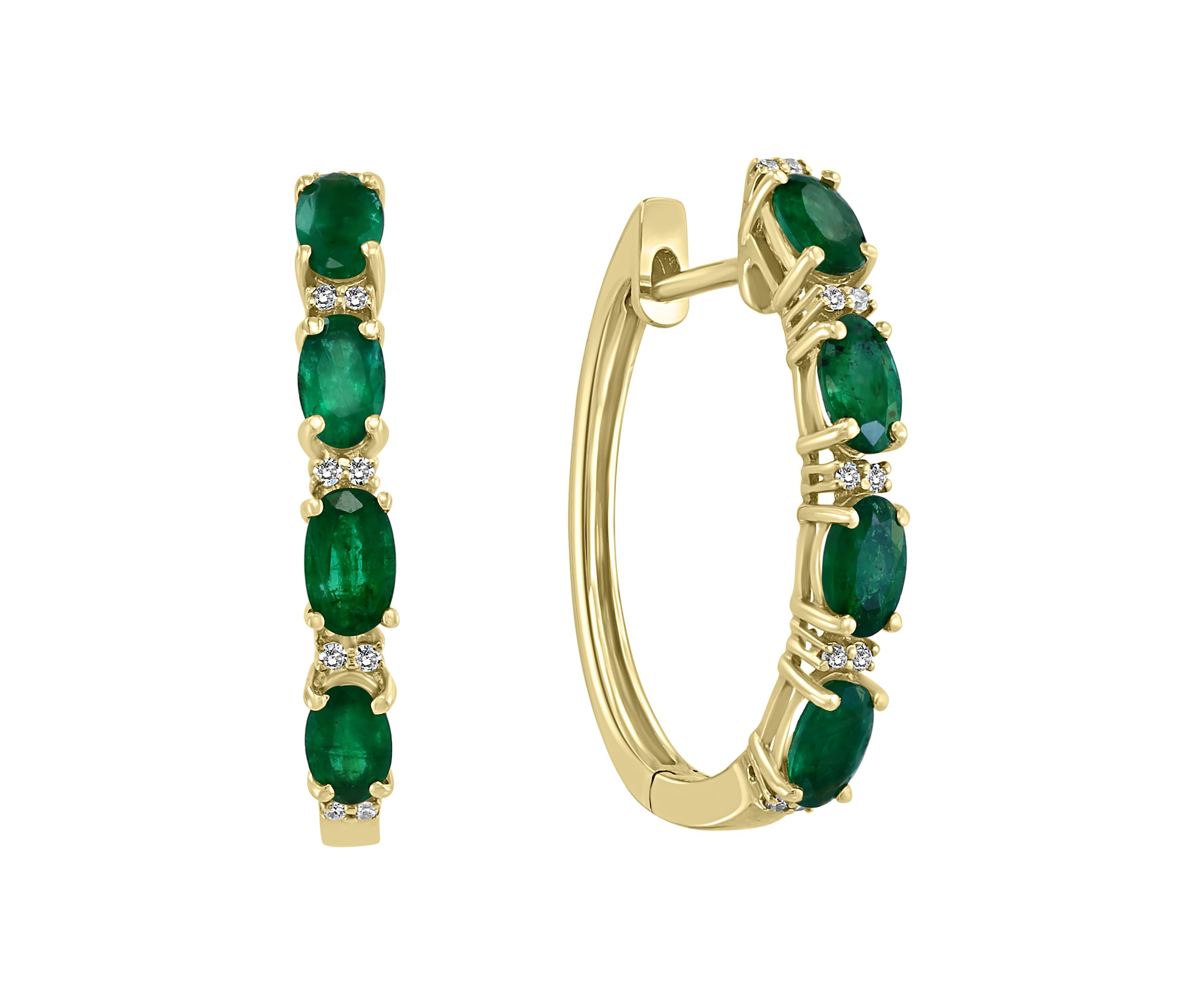 1.9 ct. t.w. Emerald and 1/10 ct. t.w. Diamond Earrings in 14K Yellow Gold