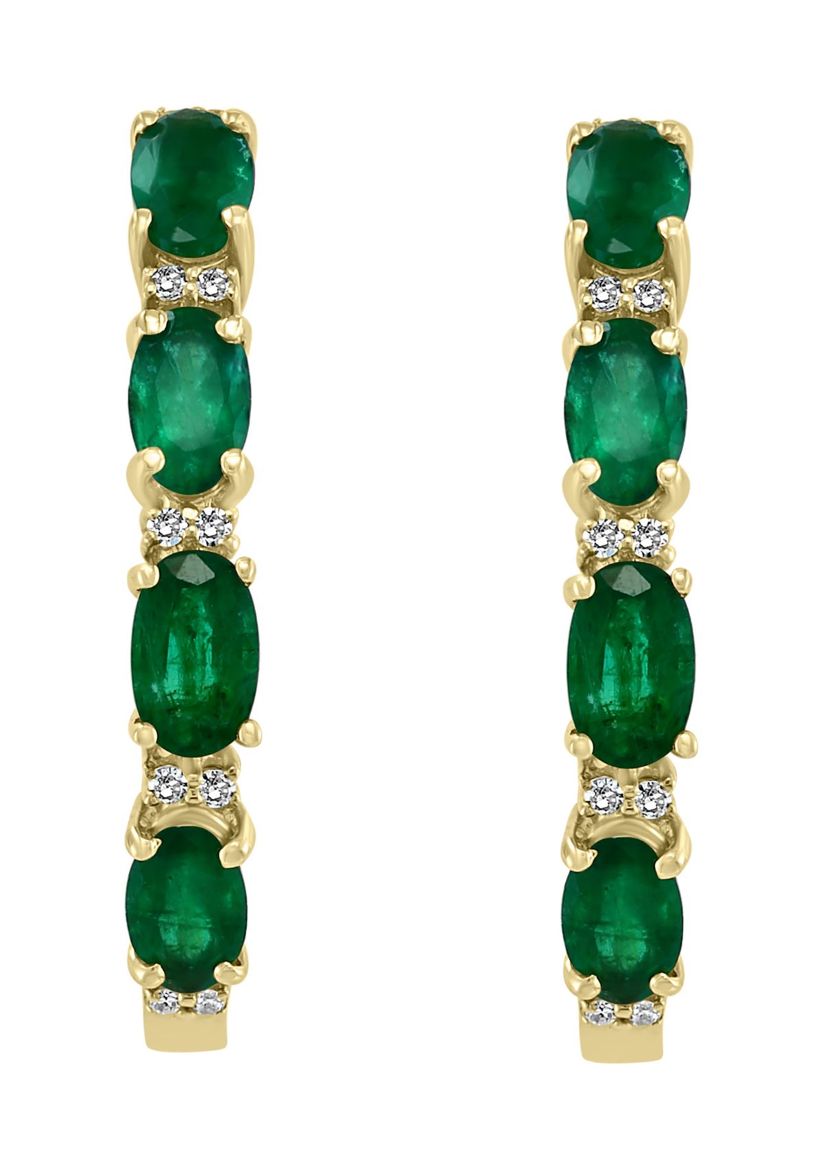 1.9 ct. t.w. Emerald and 1/10 ct. t.w. Diamond Earrings in 14K Yellow Gold