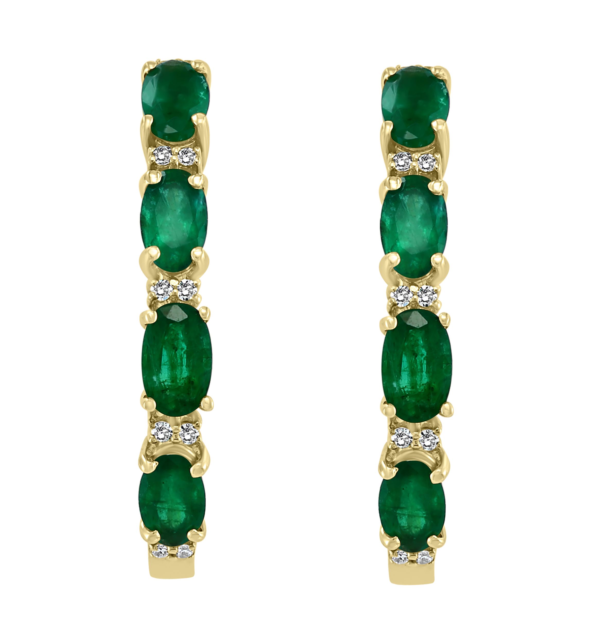 1.9 ct. t.w. Emerald and 1/10 ct. t.w. Diamond Earrings in 14K Yellow Gold