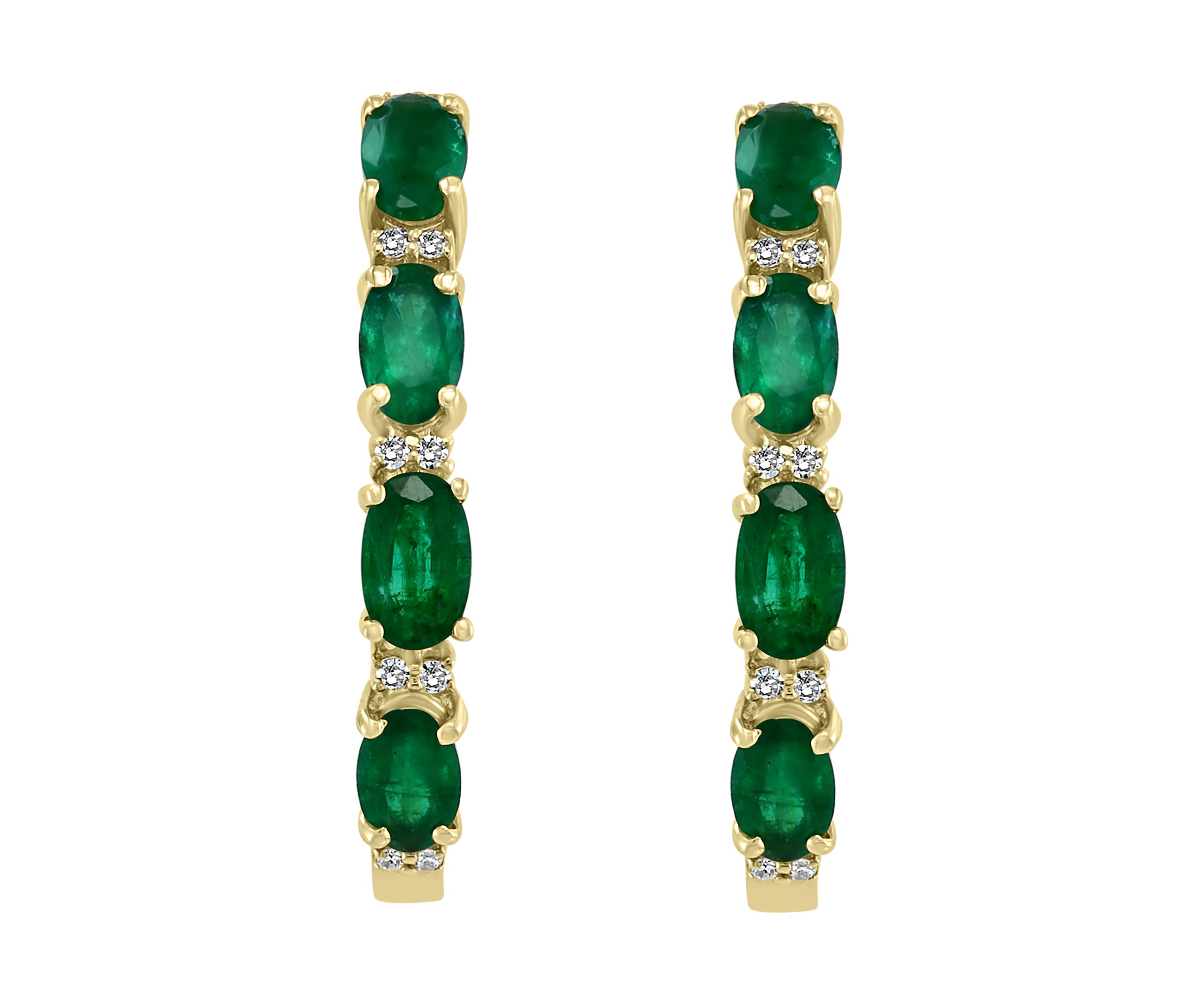 1.9 ct. t.w. Emerald and 1/10 ct. t.w. Diamond Earrings in 14K Yellow Gold