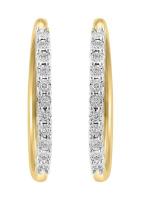 Effy 1/4 Ct. T.w. Diamond Hoop Earrings In Gold Plated Metal