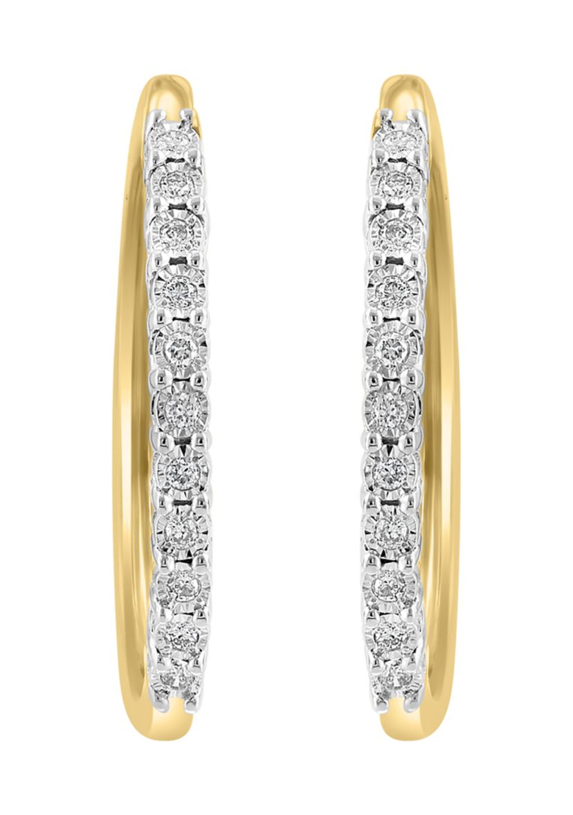 1/4 ct. t.w. Diamond Hoop Earrings in Gold Plated Metal